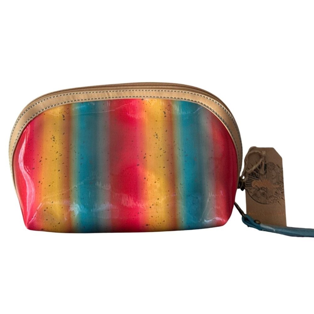 Catchfly Studio Multicolor Striped Vinyl Cosmetic Wristlet With Zipper Closure